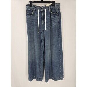 A New Approach Low Rise Super Wide Leg Easy Fit Stretch Sz 10 Drawstring Button